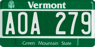 VT license plate AOA279
