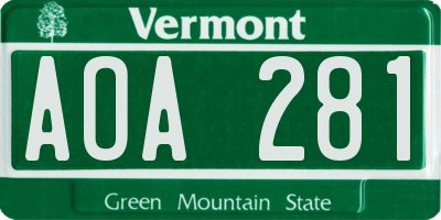 VT license plate AOA281