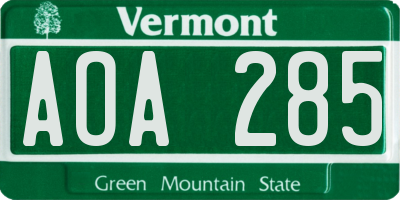 VT license plate AOA285