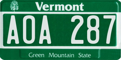 VT license plate AOA287