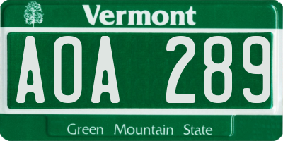 VT license plate AOA289