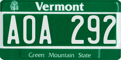 VT license plate AOA292