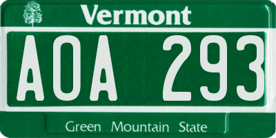 VT license plate AOA293