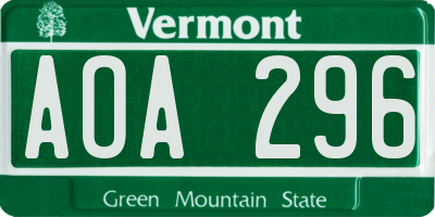 VT license plate AOA296