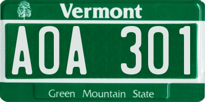 VT license plate AOA301