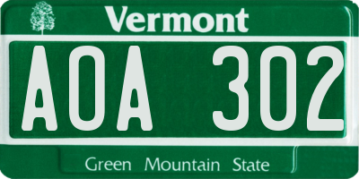 VT license plate AOA302