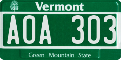 VT license plate AOA303
