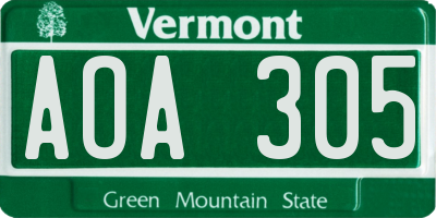 VT license plate AOA305