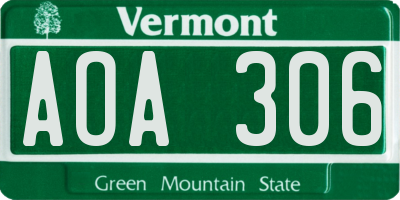 VT license plate AOA306