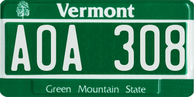 VT license plate AOA308