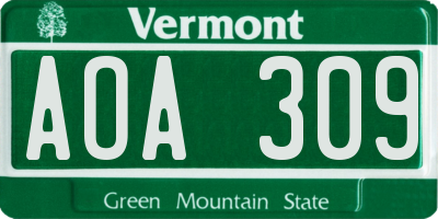 VT license plate AOA309