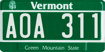 VT license plate AOA311