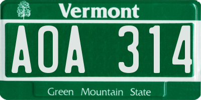 VT license plate AOA314