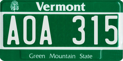 VT license plate AOA315