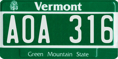 VT license plate AOA316