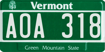 VT license plate AOA318