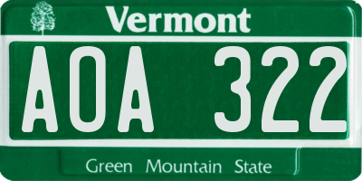 VT license plate AOA322