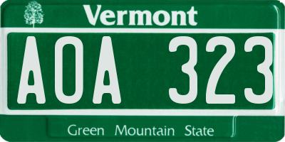 VT license plate AOA323