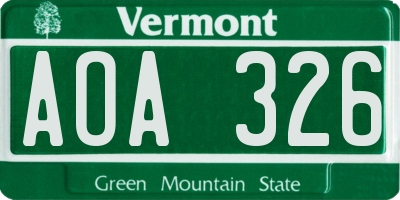VT license plate AOA326