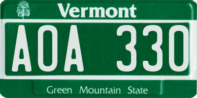 VT license plate AOA330