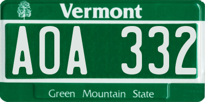 VT license plate AOA332