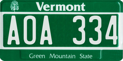 VT license plate AOA334