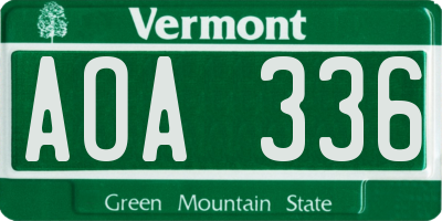 VT license plate AOA336