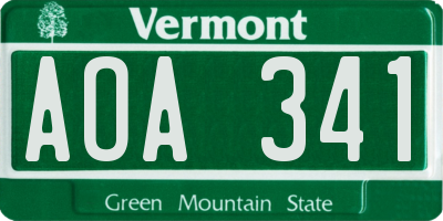 VT license plate AOA341