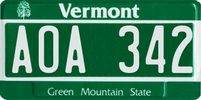 VT license plate AOA342