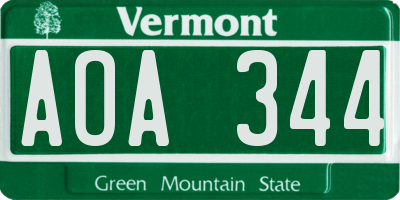 VT license plate AOA344