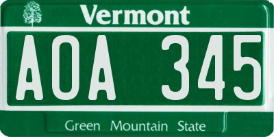 VT license plate AOA345