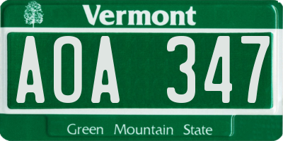 VT license plate AOA347