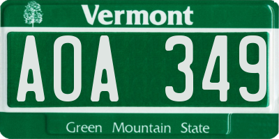 VT license plate AOA349