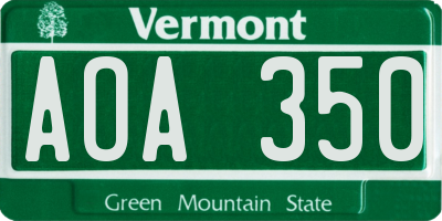 VT license plate AOA350