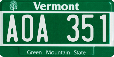 VT license plate AOA351
