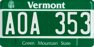VT license plate AOA353