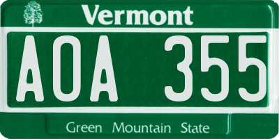 VT license plate AOA355