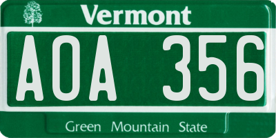 VT license plate AOA356