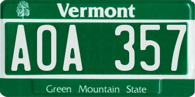 VT license plate AOA357