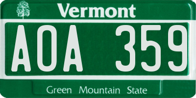 VT license plate AOA359