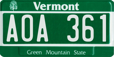 VT license plate AOA361