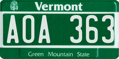 VT license plate AOA363