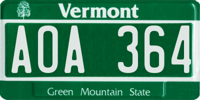 VT license plate AOA364