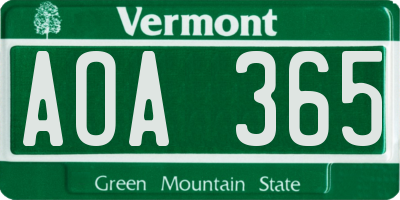 VT license plate AOA365