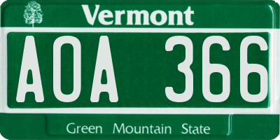 VT license plate AOA366