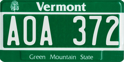 VT license plate AOA372