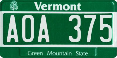 VT license plate AOA375