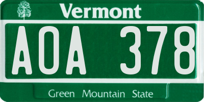 VT license plate AOA378