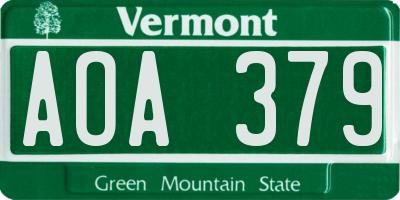 VT license plate AOA379
