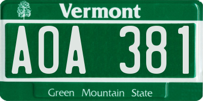 VT license plate AOA381
